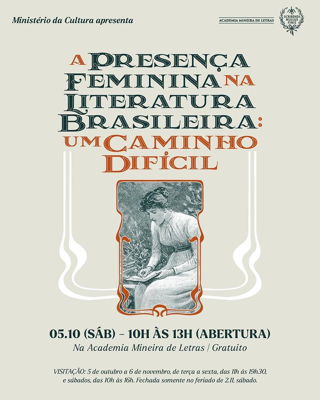 Exposição Literária “A presença feminina na literatura brasileira: um caminho difícil”. No dia 5 de outubro, sábado, às 10h vai acontecer!